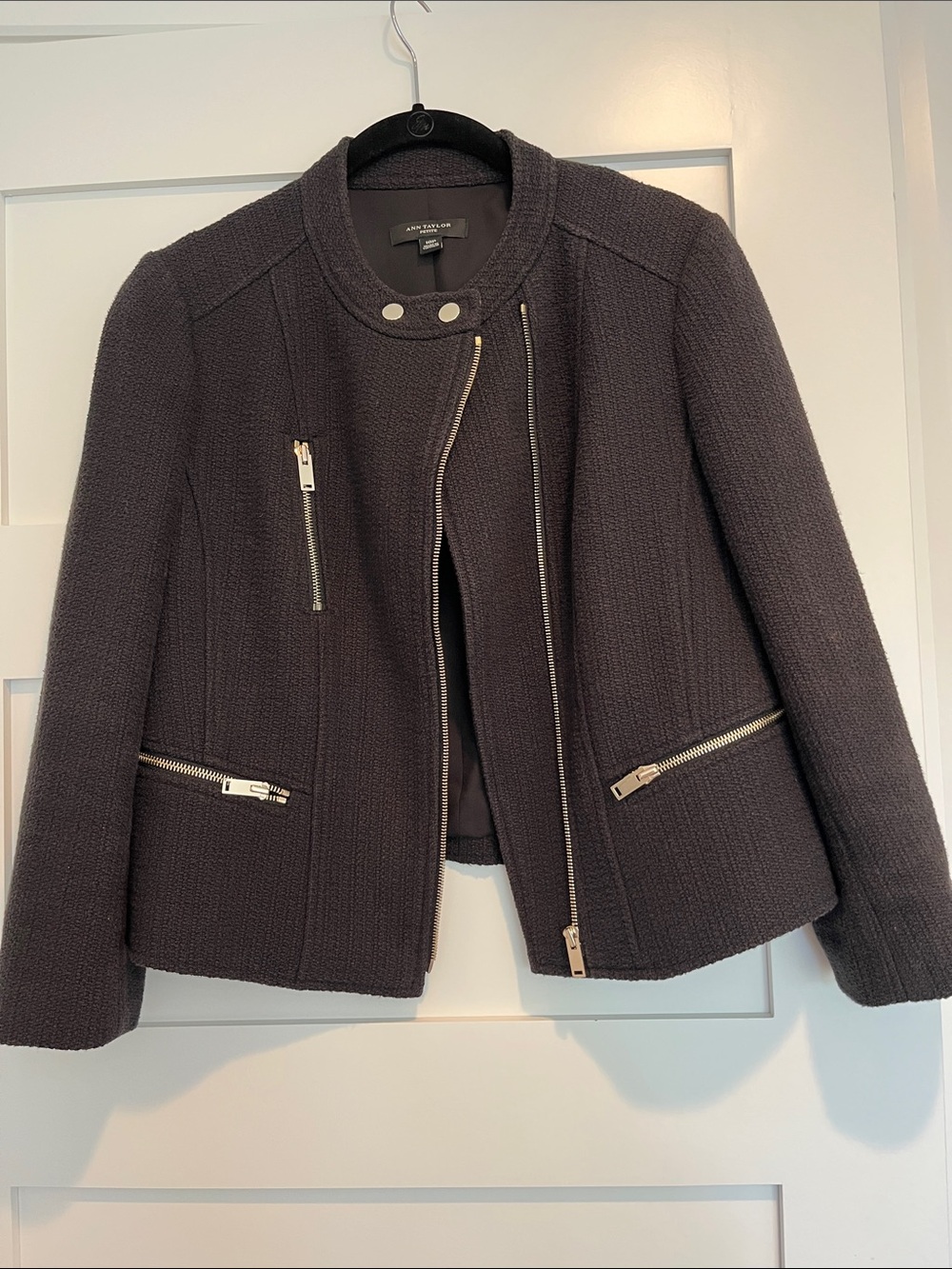 Ann Taylor Dark Charcoal Textured Moto-Style Jacket